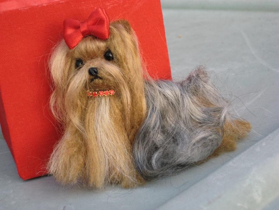 Needle Felted Yorkie Pin / Your Dog likeness by Fiber Artist GERRY