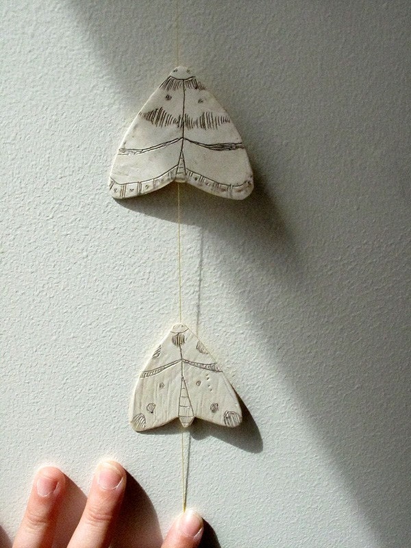 moths - paper and wax string mobile