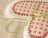 Heart Hanging Decoration Red Cream Applique Handmade