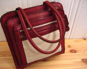 Vintage 70s Unique Leather and Linen Three Compartment Tote Purse