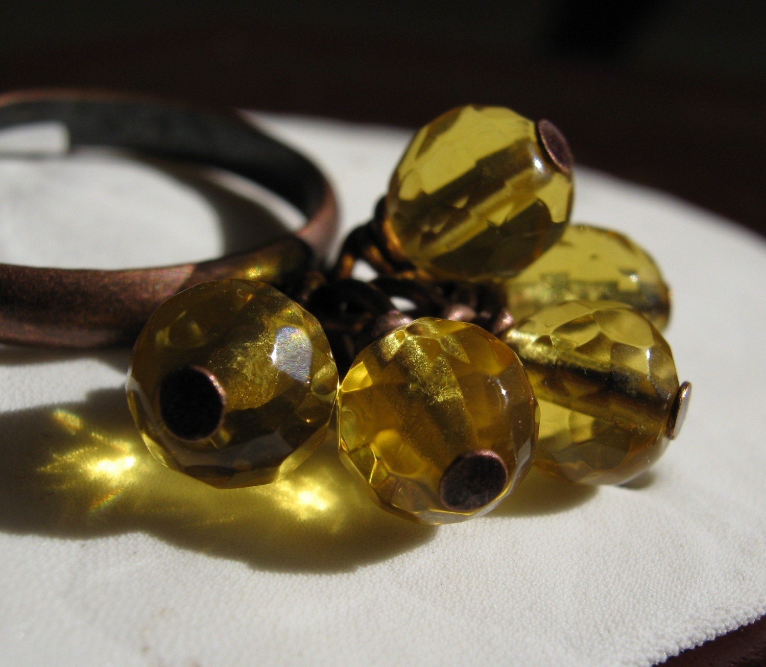 Honey Girl - Faceted Citrine Gemstone and Copper Bauble Ring - OOAK Jewelry