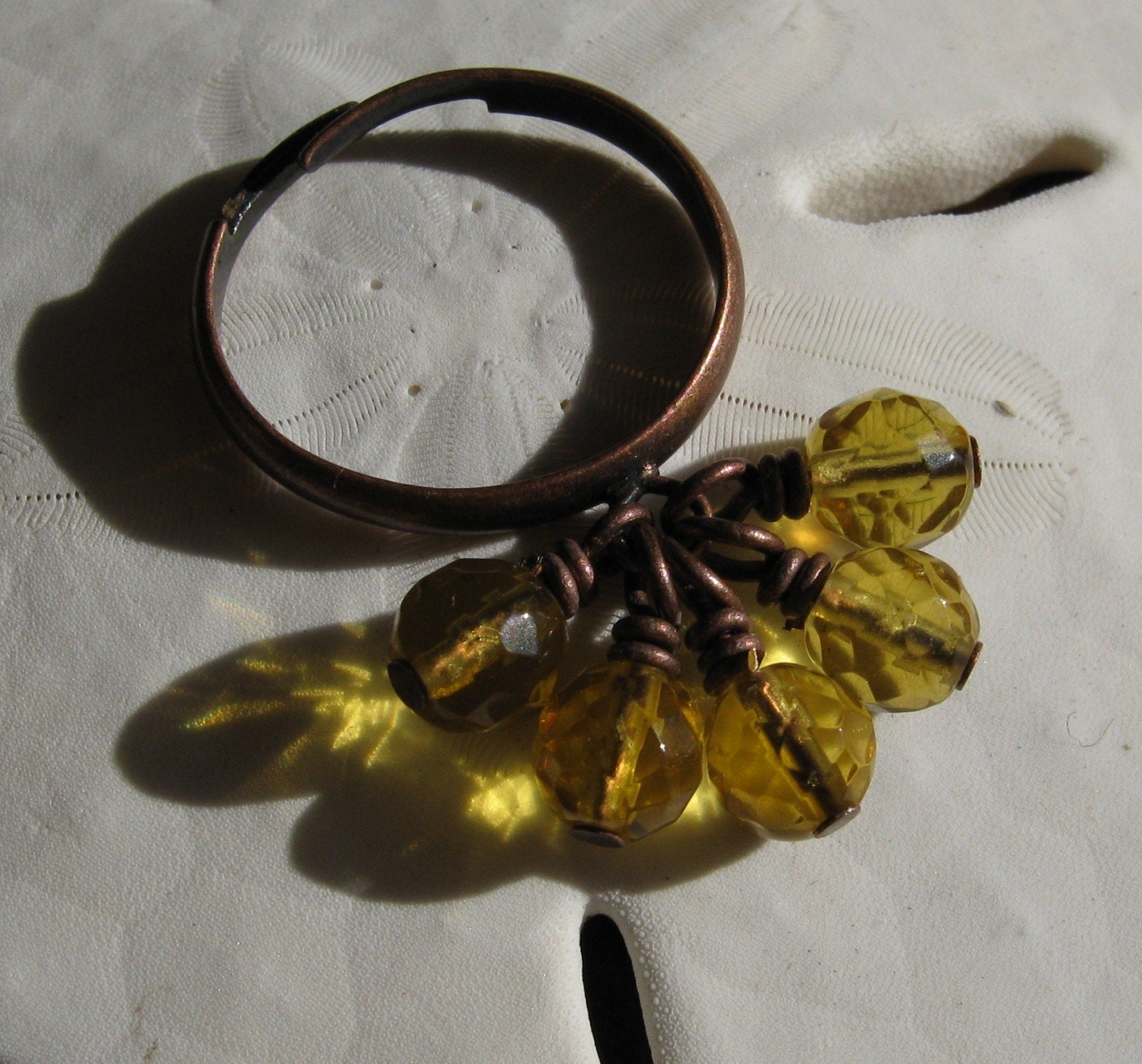 Honey Girl - Faceted Citrine Gemstone and Copper Bauble Ring - OOAK Jewelry