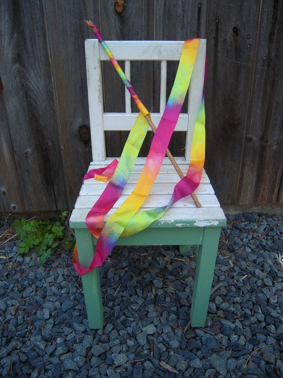 Hand-dyed rainbow silk ribbon stick wand for children's play, with free personalization