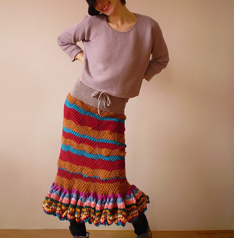 Long Women's Skirt - Ruffles and Stripes