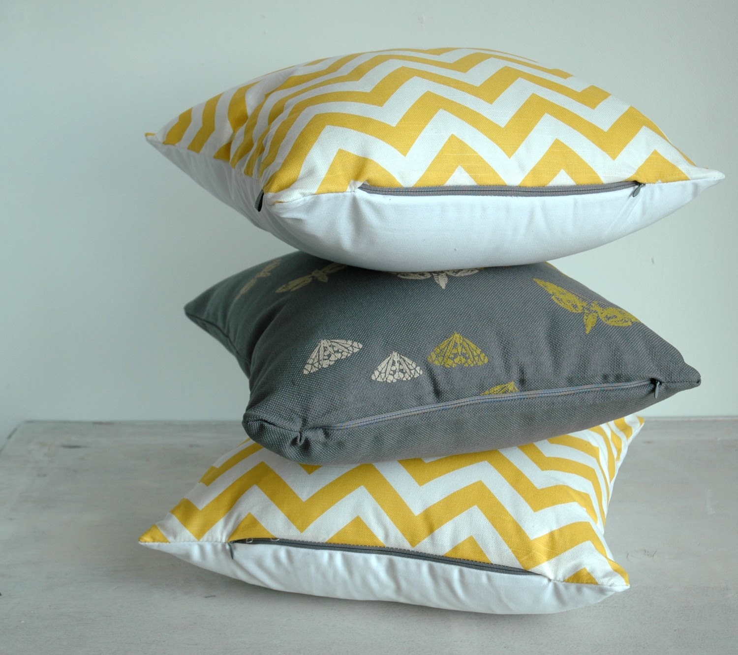 White & Yellow ZigZag Print Pillow