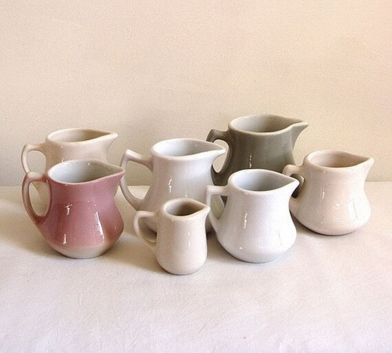 Set of 7 vintage pastel creamers