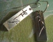 hand stamped bird on a branch handstamped sterling silver earrings...