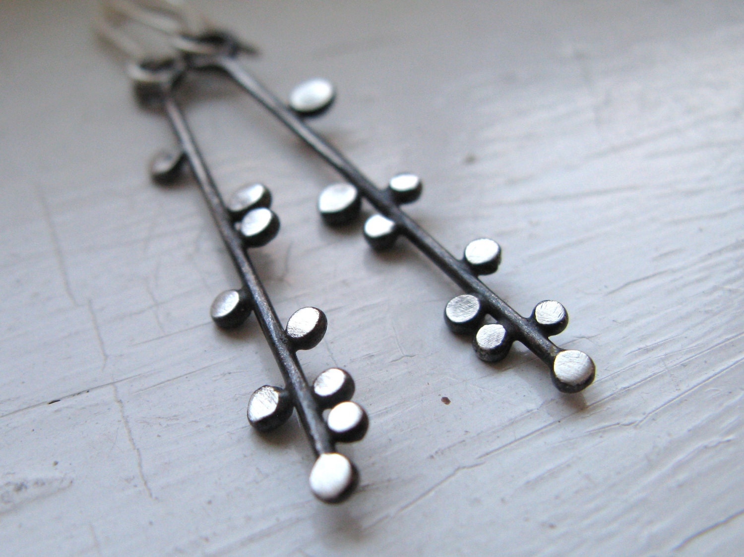 Oxidized Sterling Silver Cherry Blossom Dangle Earrings