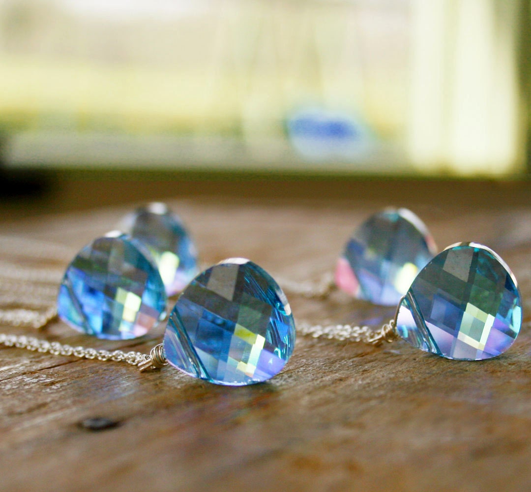 Bridal party special- Five Bridesmaids Swarovski crystal pendant, sterling silver necklaces