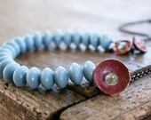 Pale blue vintage lucite copper gun metal chain necklace Seven jewelry