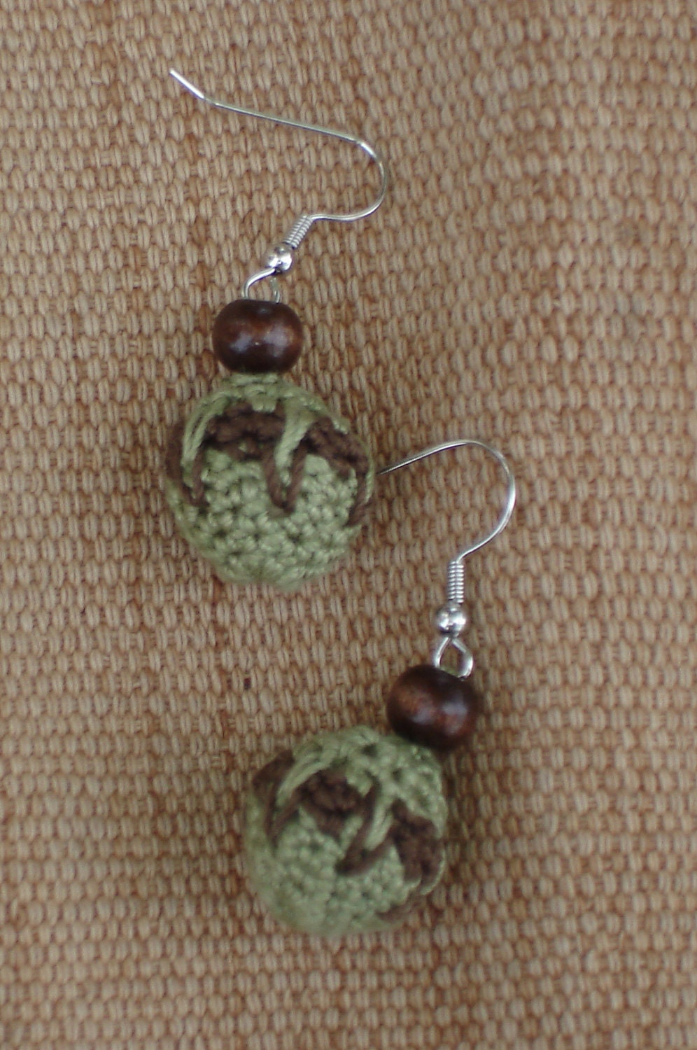 Crocheted Bead Earrings-Earth