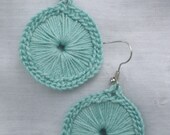 Crocheted Sunburst Medallion Earrings--Large Aqua