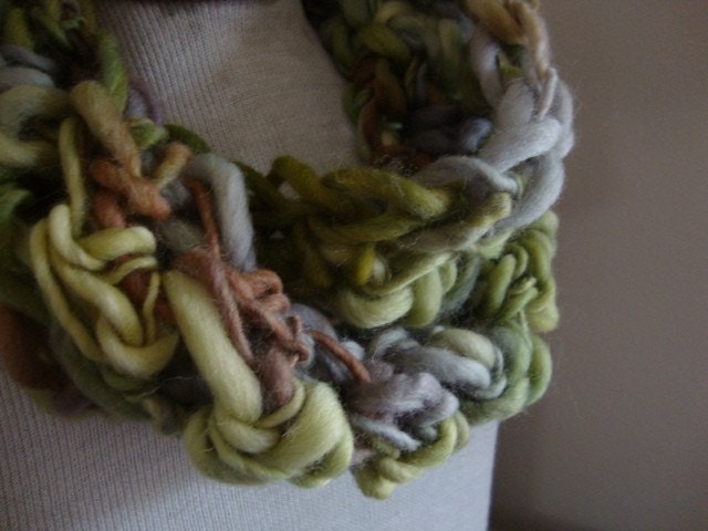 Mobius twist scarf, crocheted cowl, handspun art yarn