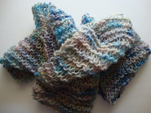ON SALE Orcas Island Blue Wool Scarf, handknit blue white lilac purple from San Juan Islands Washington State