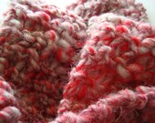 ON SALE Firestar hand knit skinny scarf, red and gray handspun wool with shiny red bling, I Love You Valentine