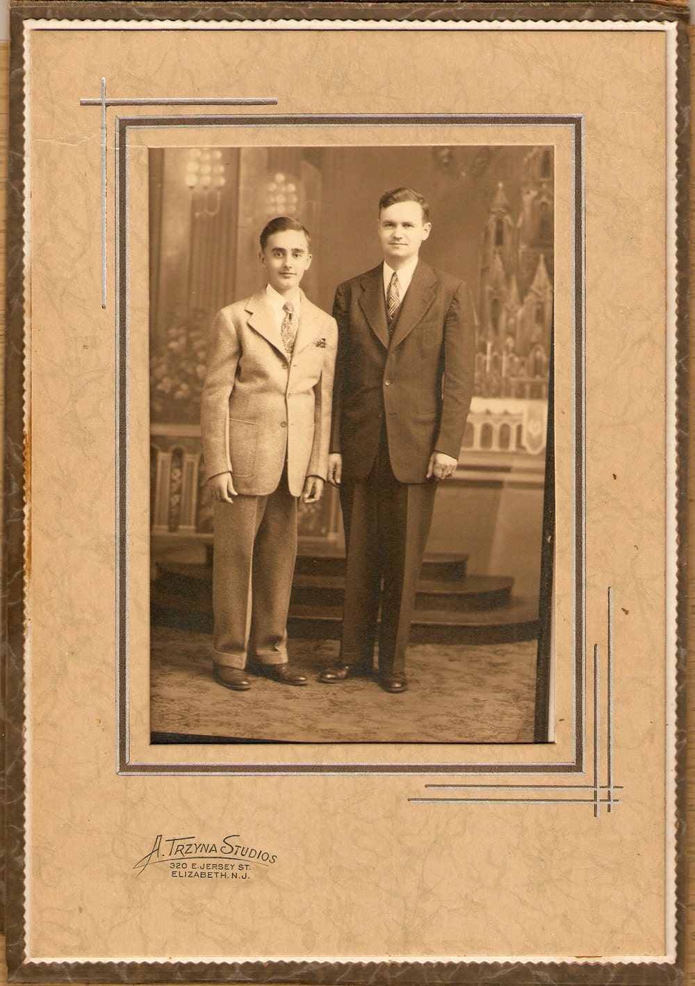 Antique Handsome Father Son Black White Photograph Collectibles Supplies Vintage Picture Ephemera Assemblage Altered Art Crafts Home Decor