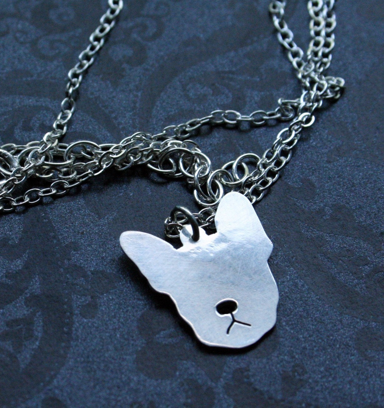 Sterling Moosh face Necklace - french bulldog or boston terrier