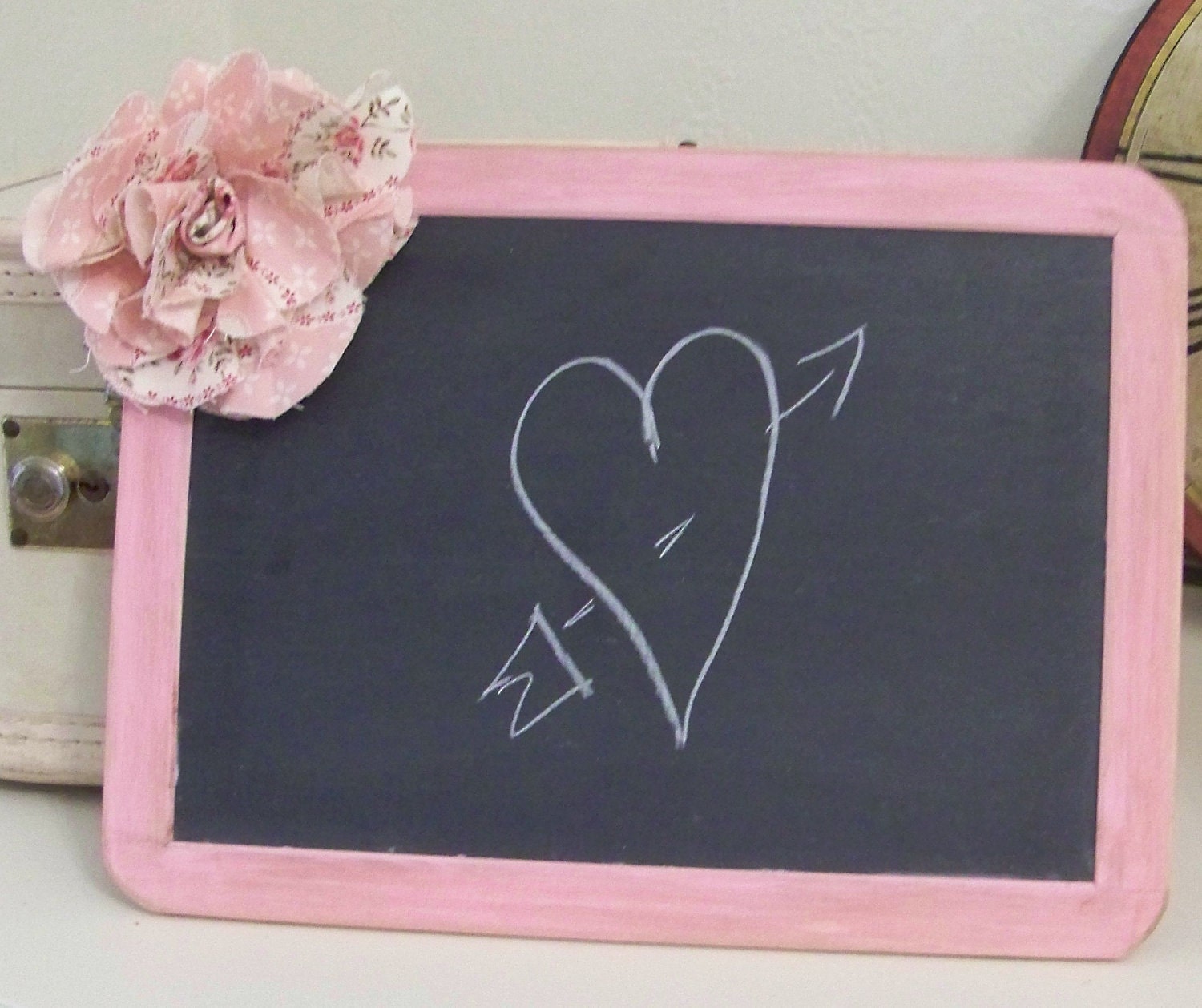 Reserved Listing-Wedding Chalkboard with Handmade Fabric Flower 5" x 7" Frame