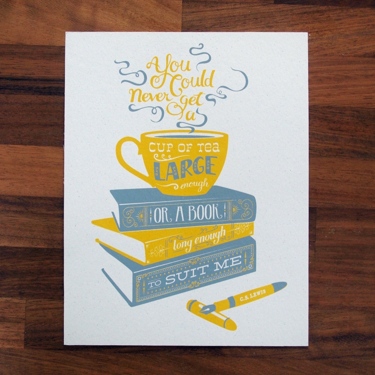 Tea and Books - CS Lewis quotation illustration print