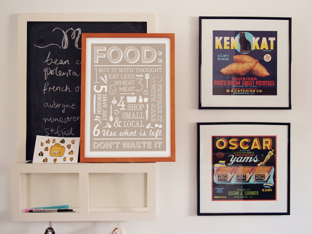 Vintage inspired Food rationing typographic screenprint poster - mushroom