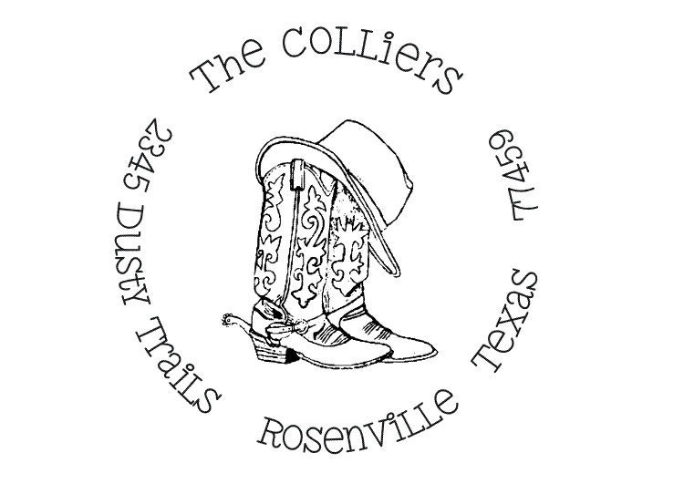 Cowboy boots return address stamp self inking with a western theme --2667