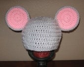 Little Grey Mouse Beanie Hat - Hand-Crocheted