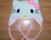 Hello Kitty Ear Flap Hat - Light Pink - Newborn to Adult Sizes