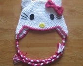 Hello Kitty Ear Flap Hat - Hot Pink - Newborn to Adult Sizes