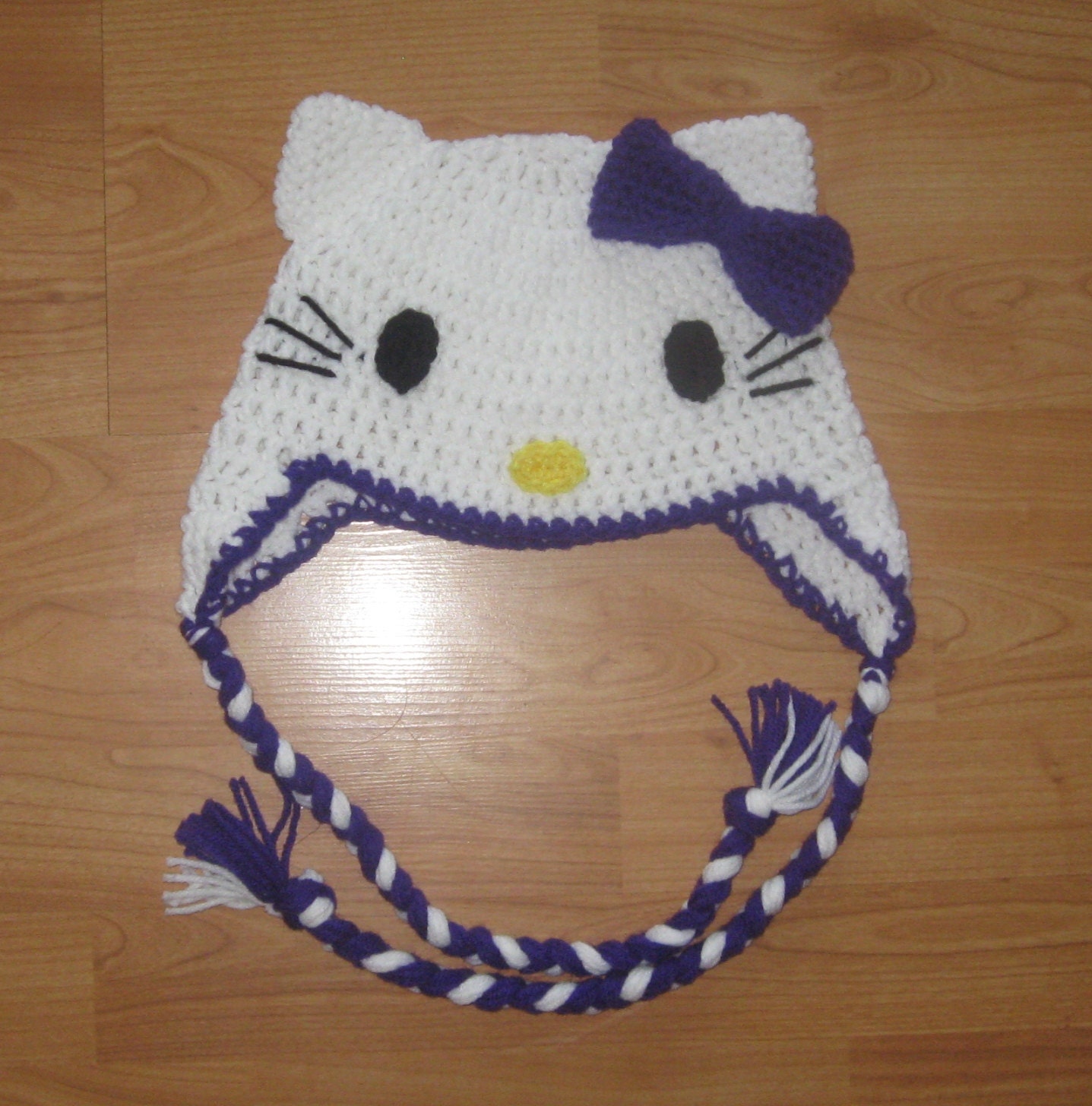 Hello Kitty Ear Flap Hat - Purple - Newborn to Adult Sizes