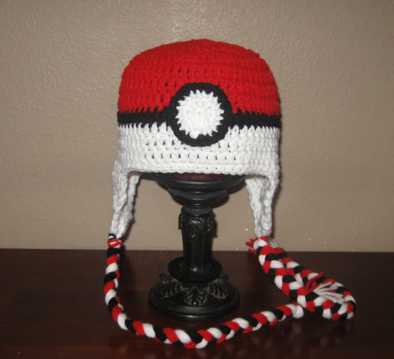 Poke Ball Ear Flap Hat - Newborn to Adult Sizes - Pokeball