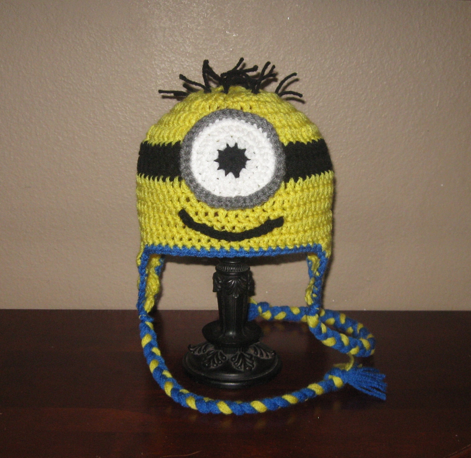 One-Eyed Minion Ear Flap Hat - Adult to Newborn Sizes