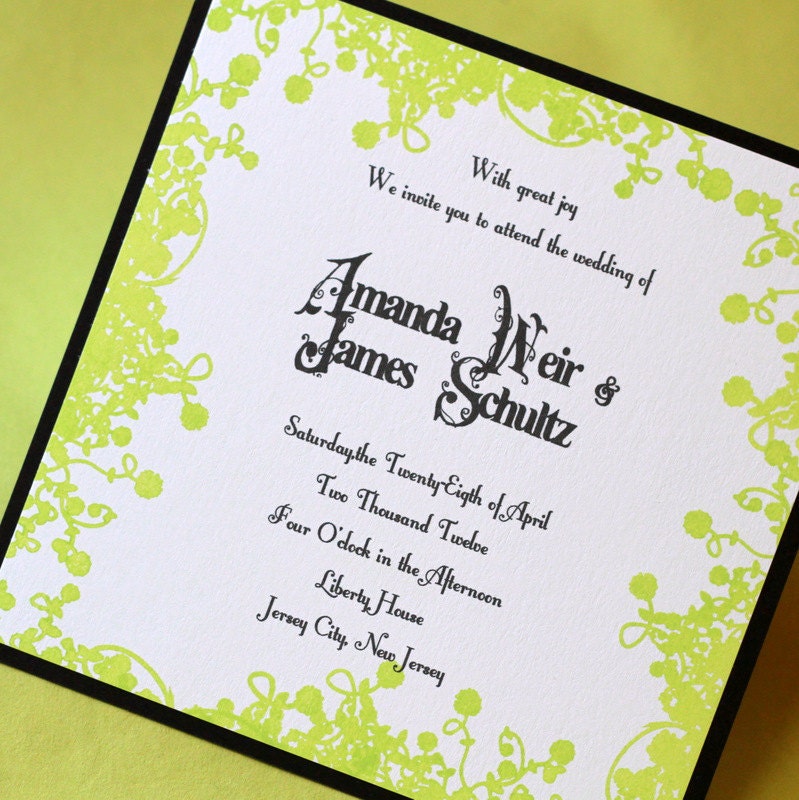 Secret Garden - Hand-Stamped Flower Border Wedding Invitation Set