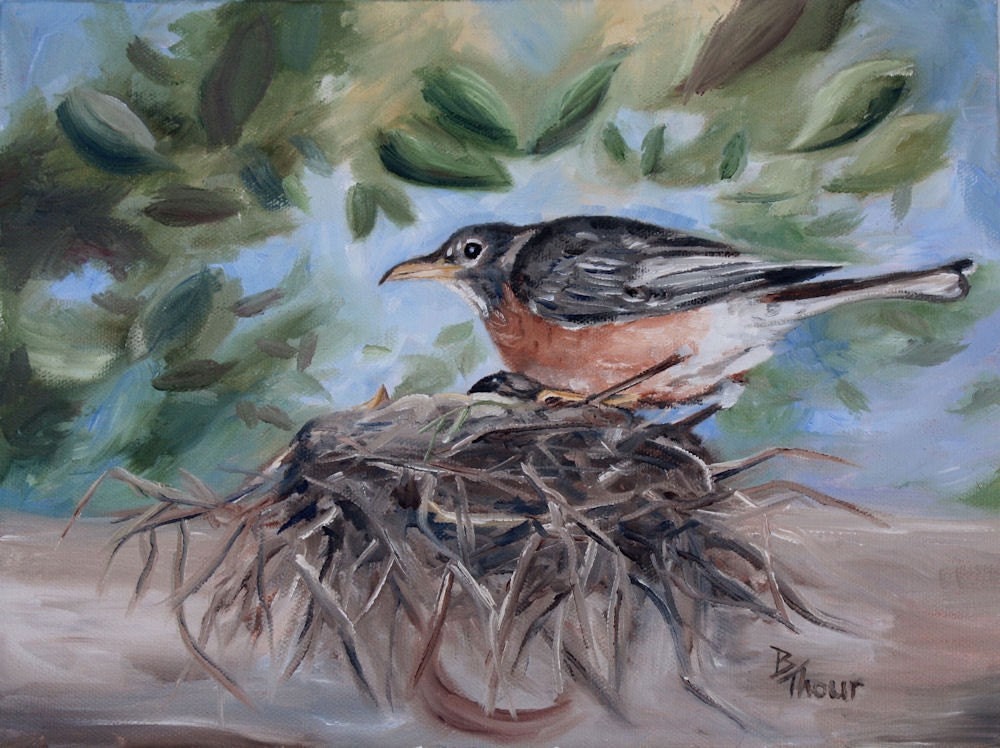 Robin on Nest Original Painting