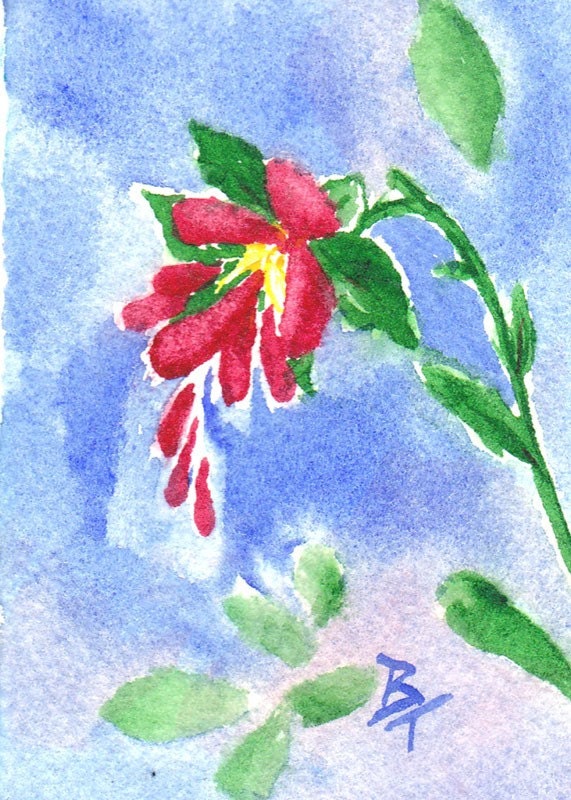 Red Love Flower aceo Original watercolor