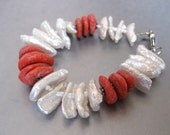 Vintage Coral Freshwater Pearl Bracelet Large Nuggets