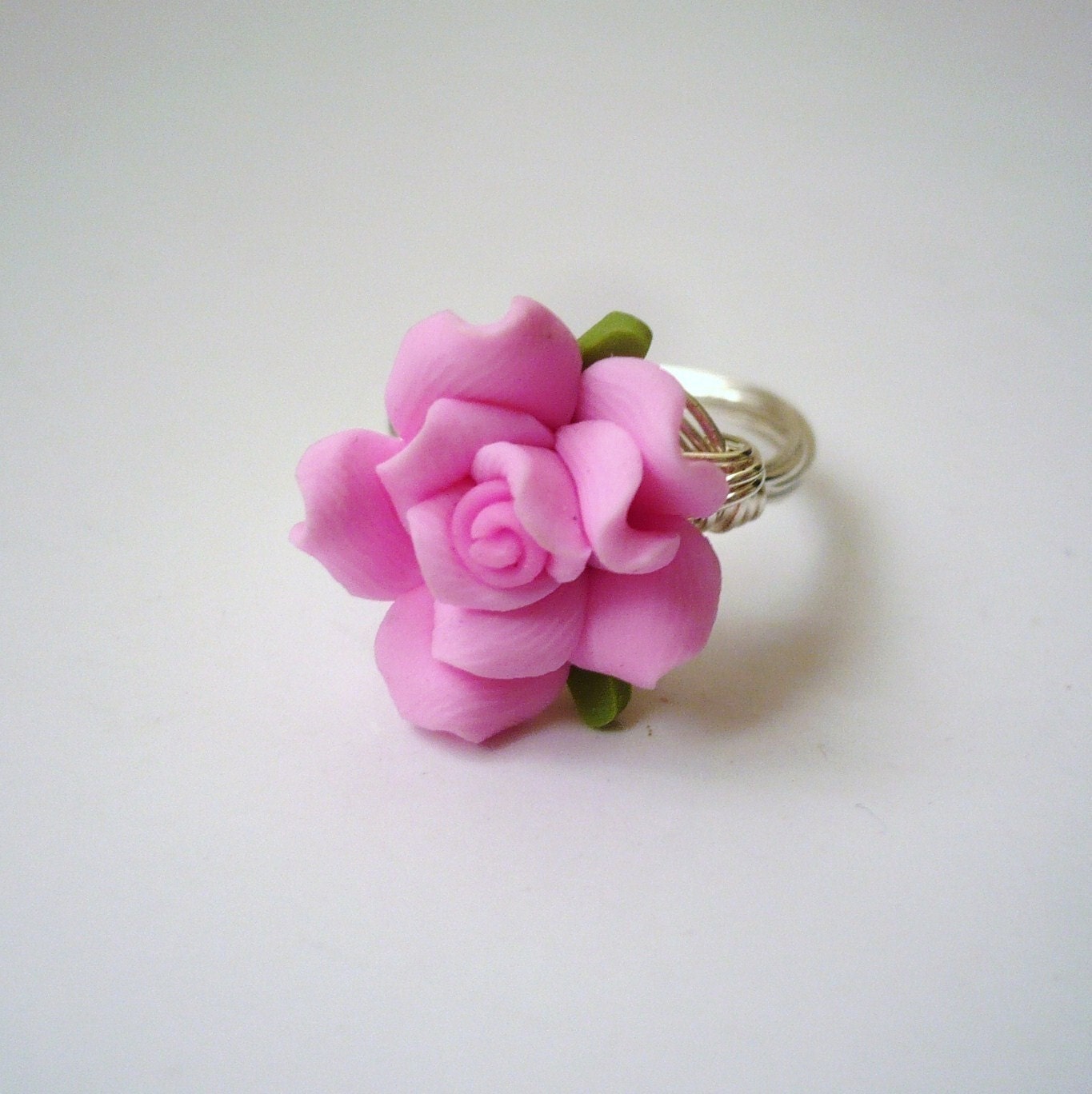 Pink Rose Ring Polymer Clay Hand Sculptured