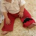 Cheery Red Stegosaurus Longies in Soft, Thick, Pure Lambswool for Baby