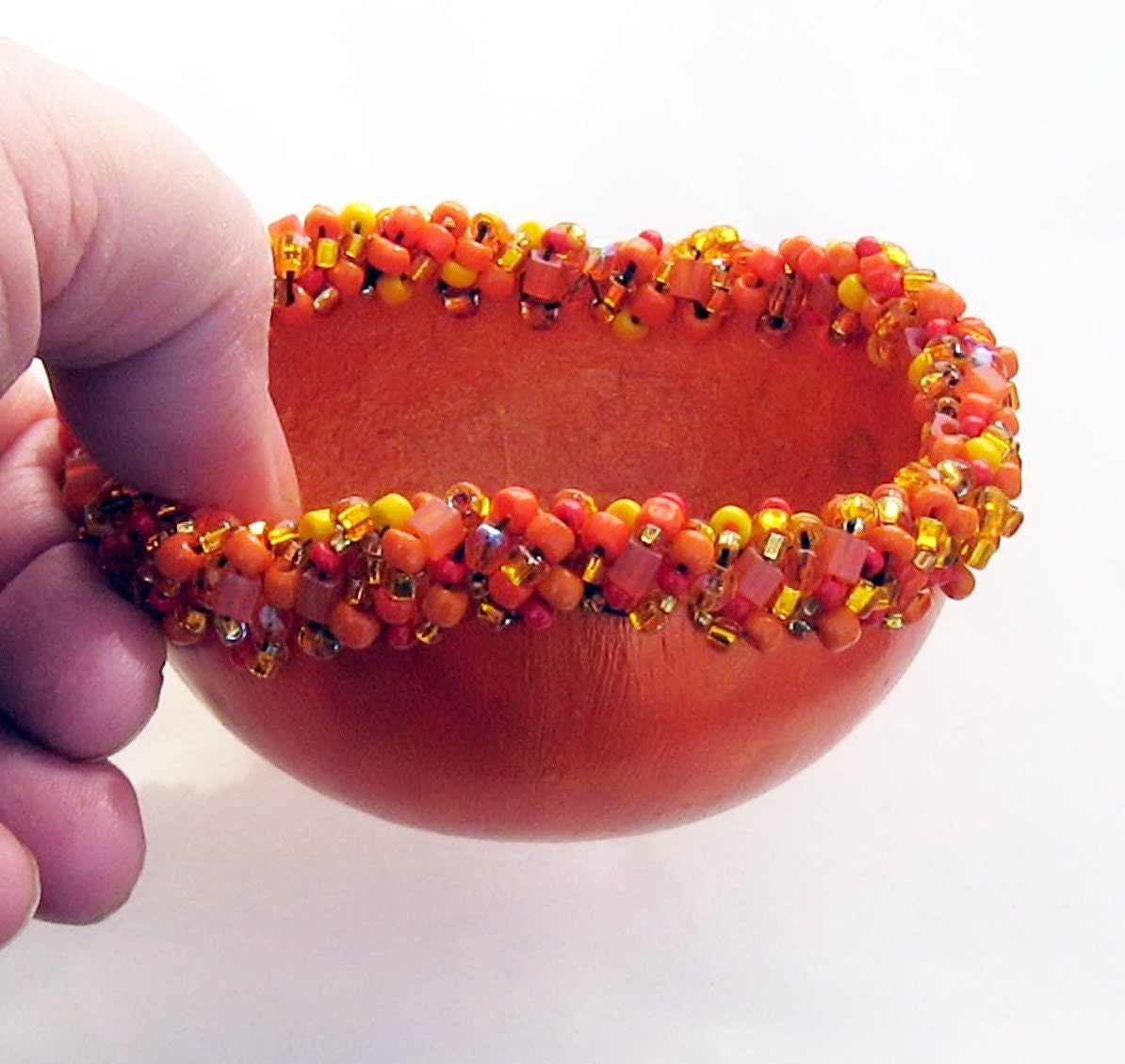 Gourd Basket Bowl Tangerine Tango Orange Glass Beads for Her Beaded Elegance