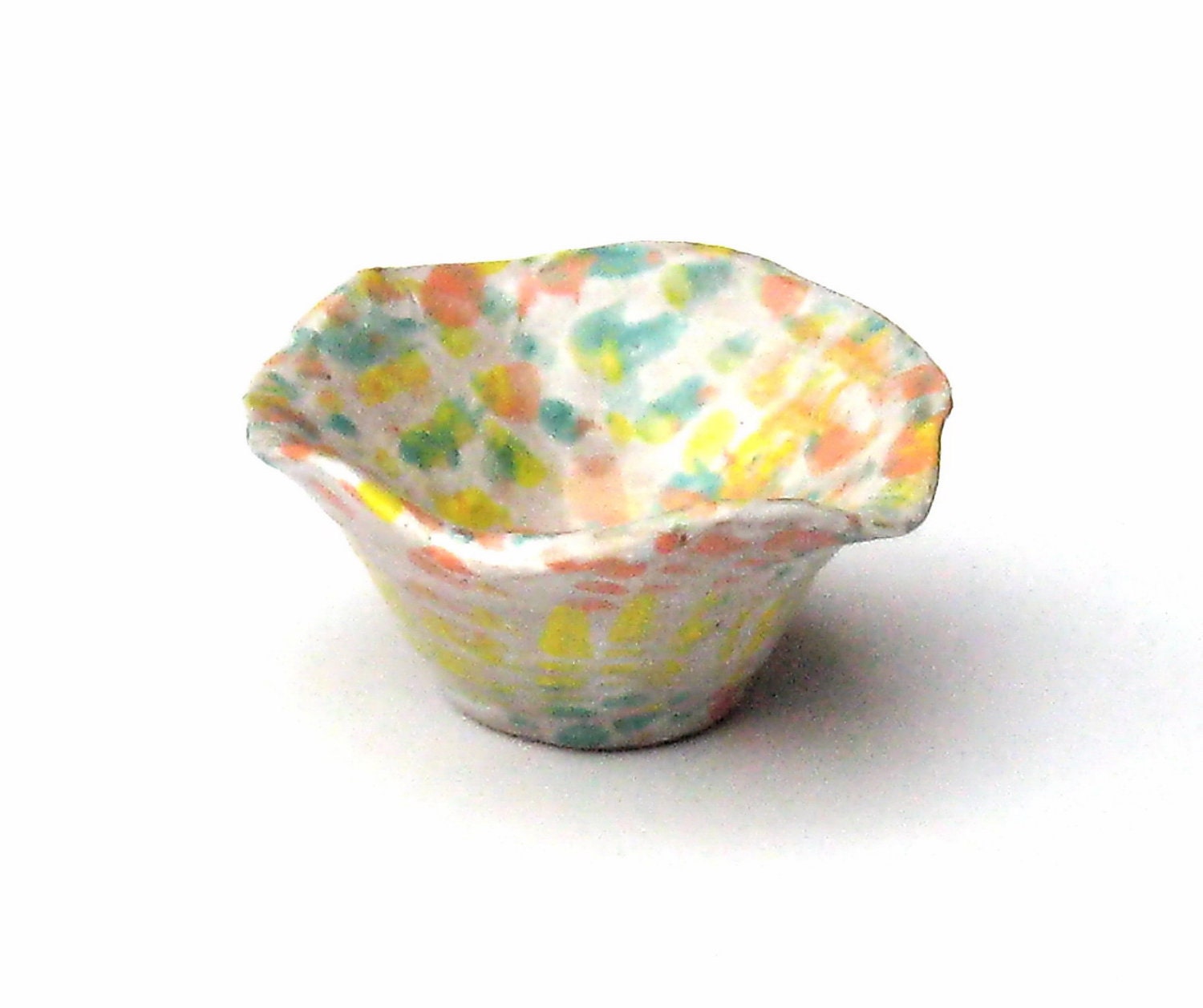 Ceramic Bowl Salt Cellar Ring Dish Orange Blue Yellow Gray Mini Pottery