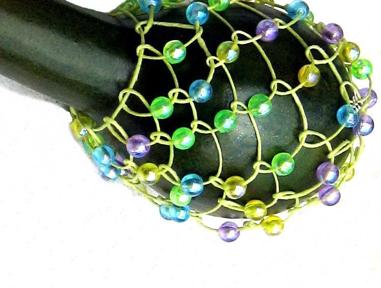Gourd Shekere Rattle Musical Instrument Green Beaded Shaker Percussion