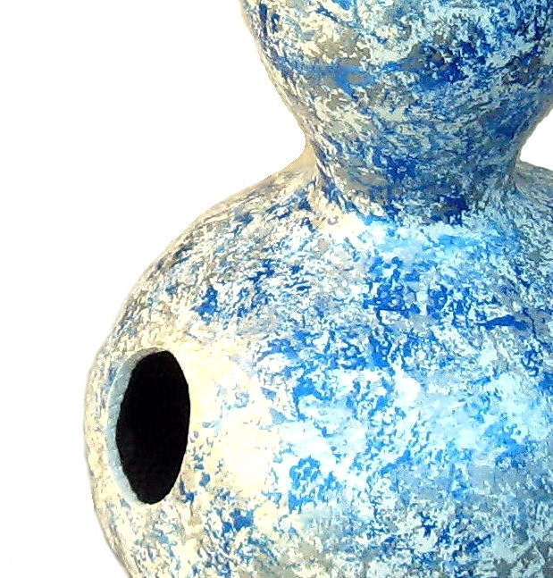 Painted Gourd Bird House Blue Silver White Blissful Blue for Nesting Birds