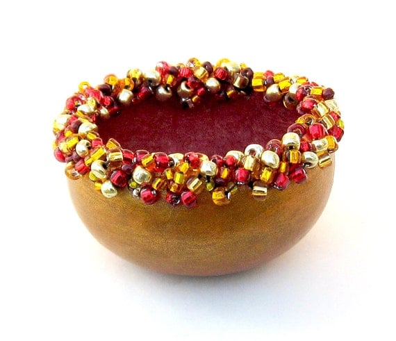 RESERVED For Debbi- KIT- Beaded Elegance Mini Bowl Gourd Red & Red, Gold Bead Mix
