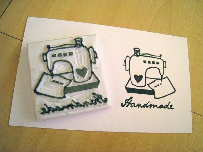 Sewing Machine Handmade - Handcarved Rubber Stamp Customizable