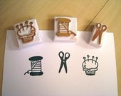 Sewing Kit - Set of 3 Handcarved Rubber Stamps