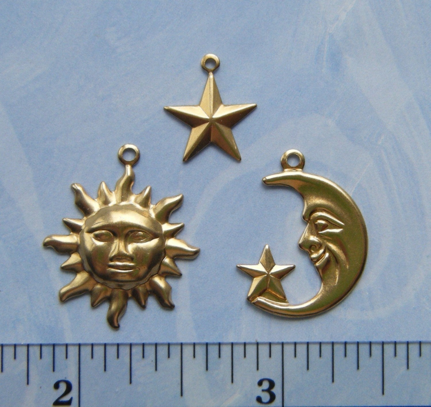 12 Pc  Celestial Theme Brass Charms / Sun, Crescent Moon, Star