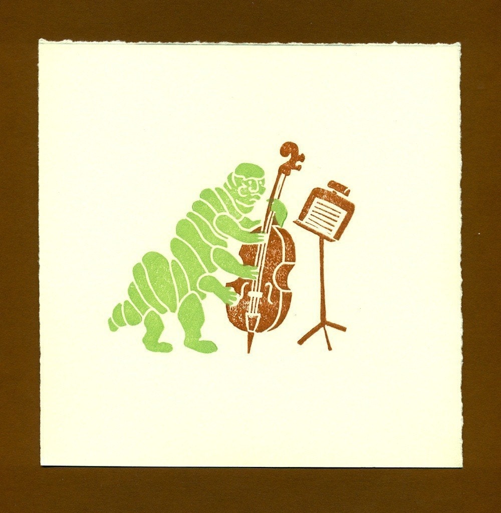 Unframed Caterpillar Playing Bass Print