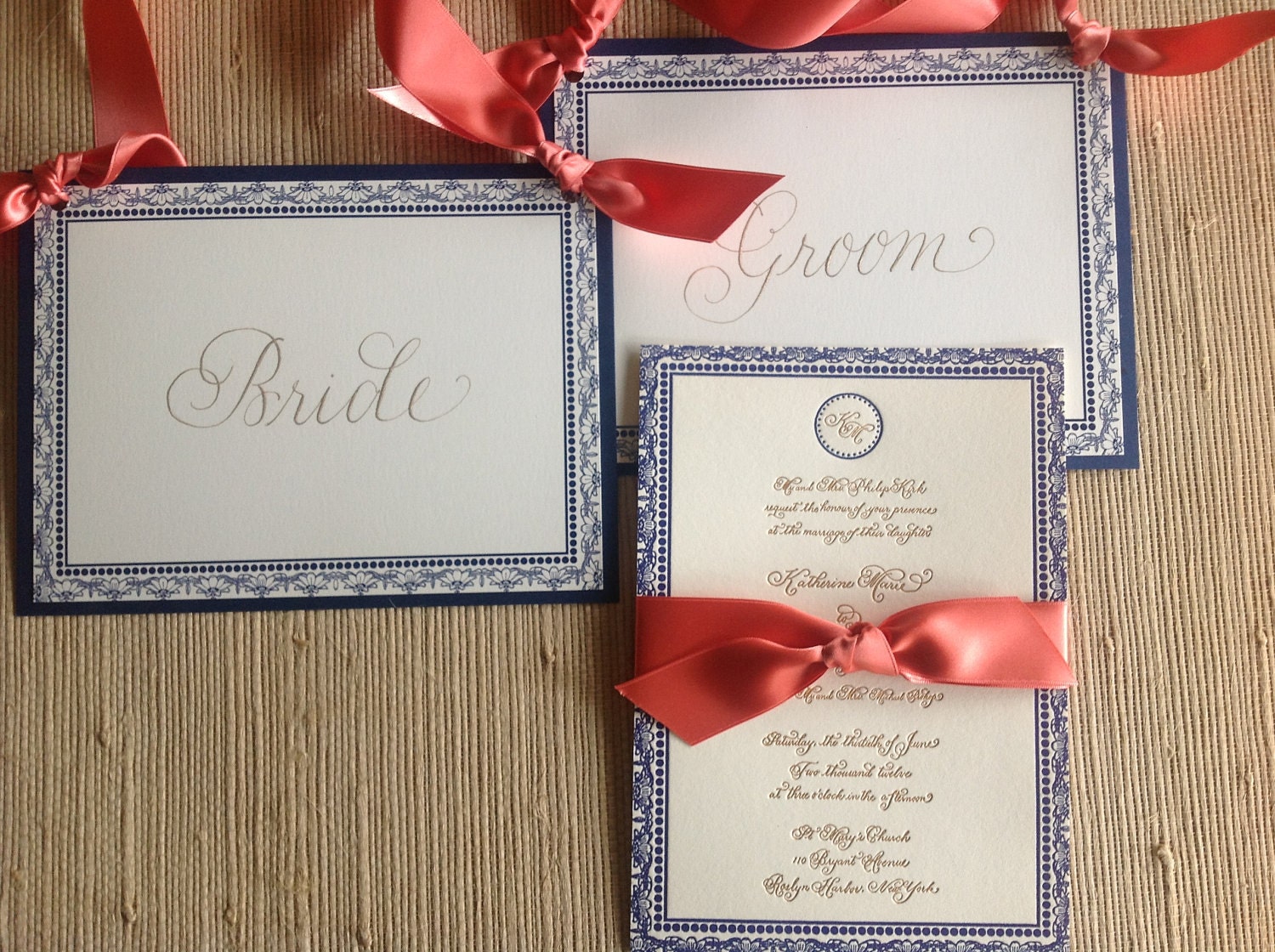 Navy Bride and Groom signs - set of 2