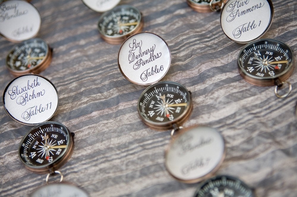 Wedding Compass Place Cards - SAMPLE of lidded and unlidded compass.
