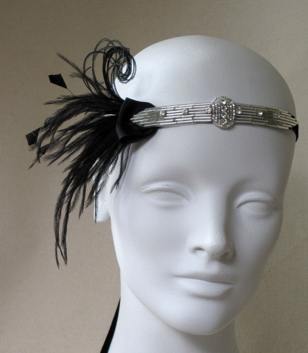 Baby Flapper Silver And Black Feather Headband