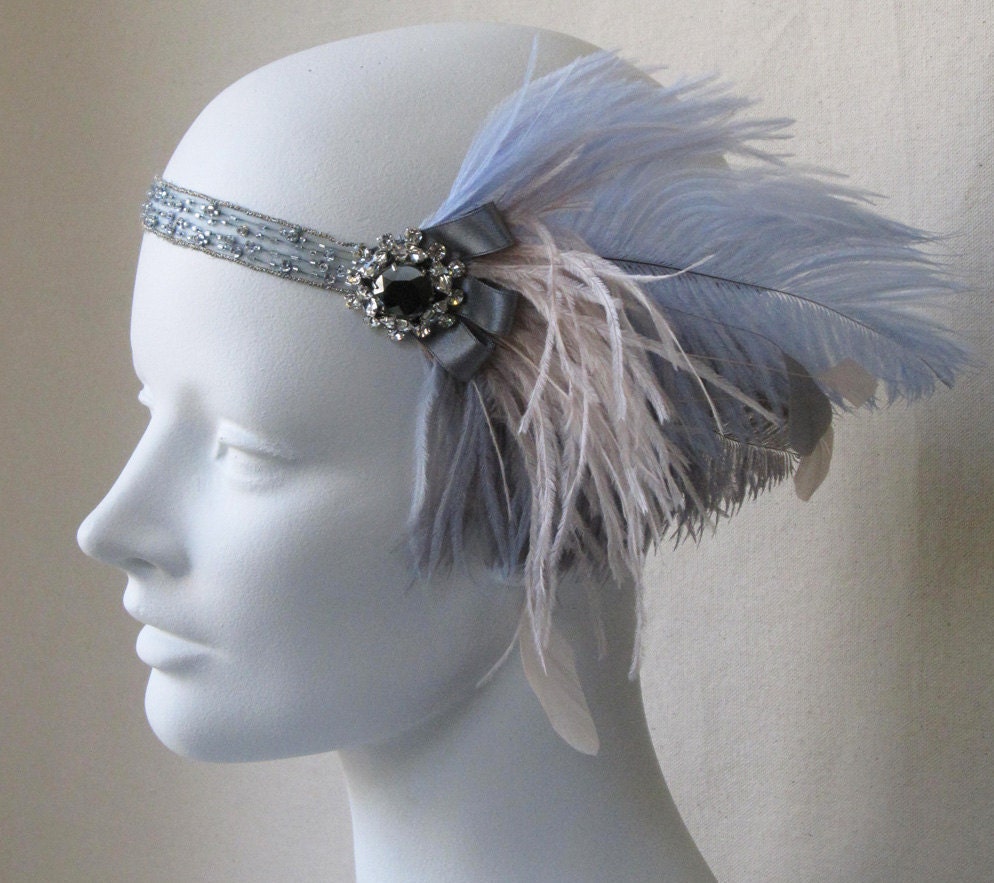 Powder Blue Romantic Flapper Feather Headband